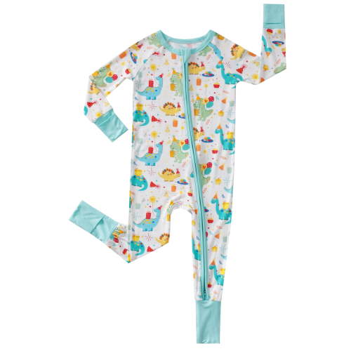 WIBACKER Newborn Baby Boys Girls Bamboo Viscose Pajamas with Mitten Cuffs Front Zip Long Sleeve Footless Sleepers-Dinosaur