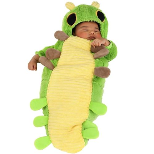 HalloweenCostumes.com 0/3 Months Green Caterpillar Infant Halloween Costume Bunting, Yellow/Green