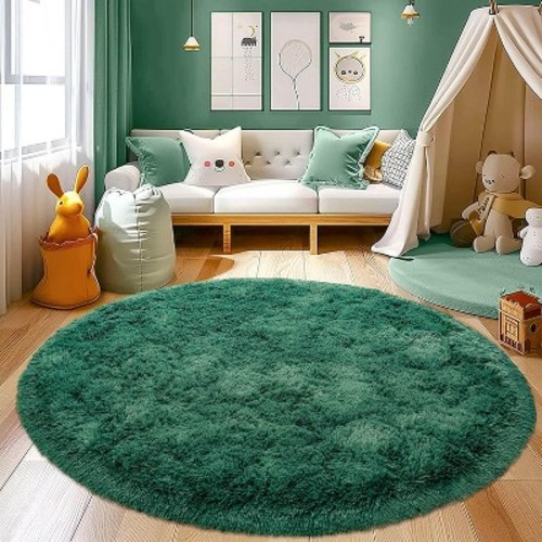 LOVEVOOK Round 6 Feet Fluffy Area Rug - Super Soft Circle Rugs for Kids Room -  Green Shaggy Rugs for Nursery Fuzzy Carpet for Boys Girls Room
