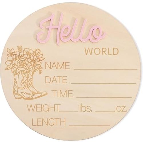 Western Cowboy Cowgirl Hello World,Hello World Baby Announcement Sign