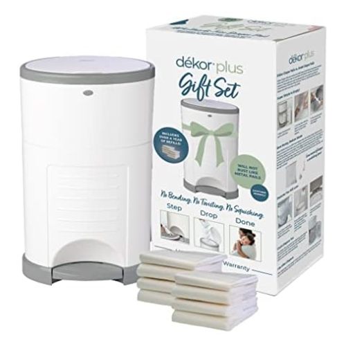Dekor Plus Hands-Free Diaper Pail | White | Easiest to Use | Just Step – Drop – Done | Doesn’t Absorb Odors | 20 Second Bag Change | Most Economical Refill System |Great for Cloth Diapers