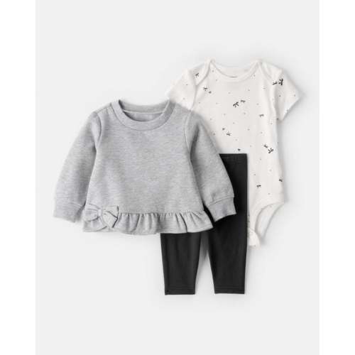 Baby Girl 3-Piece DayDream Fleece Bow Long-Sleeve Bodysuit & Pant Set | Carter's