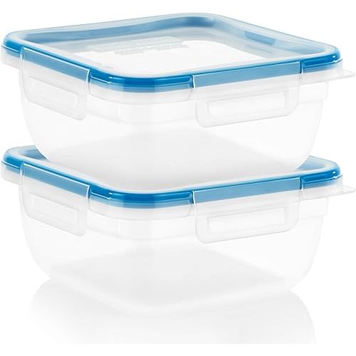 Snapware Total Solution 2-Pack (5.5-Cup) Plastic Food Storage Containers Set, Leakproof & Airtight Locking Lids Square Tupperware, Non-Toxic BPA-Free Lids, Microwave Dishwasher Freezer Safe
