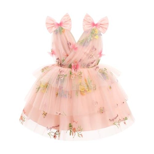 IMEKIS Toddler Girls Butterfly Birthday Dress Rainbow Tulle Formal Wedding Party Ruffle Tutu Dresses Photo Shoot