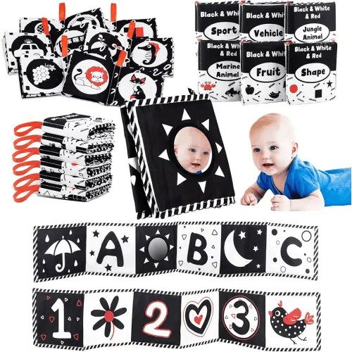 7PCS Black and White High Contrast Baby Toys - Newborn Toys 0 3 Months Brain Development - Soft Crinkle Books Tummy Time Toys - Infant Montessori Sensory Toys 0 6 12 Months Baby Boy Girl Gifts
