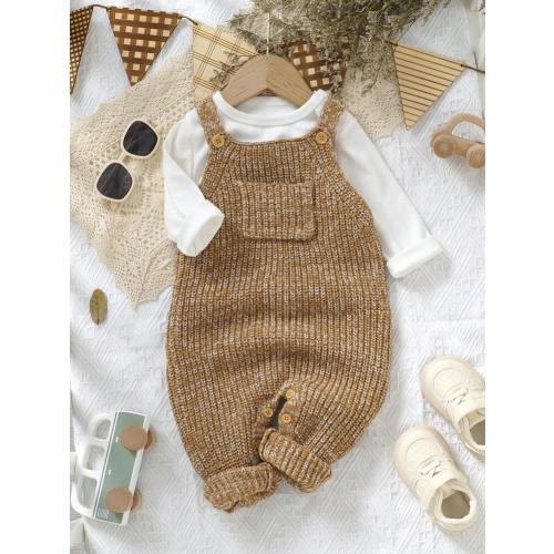 SHEIN Baby Boy 1pc Stylish Knitted Romper With Overall Casual Contrast Color Design, Comfortable Suspender Pants, Fashionable And Practical Infant Outfit | SHEIN USA