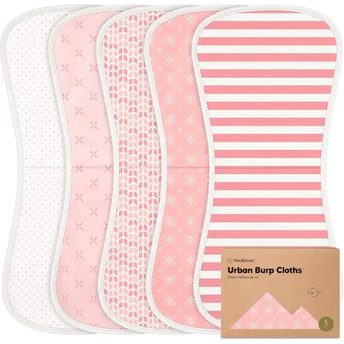 Organic Burp Cloths Baby Boy & Girl, 5-pack Cotton Burp Rags (Blush)