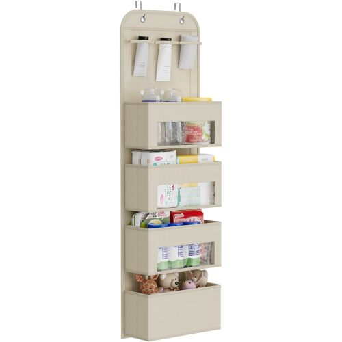 Over The Door Organizer, 4-Shelf Door Hanging Organizer for Nursery, Beige