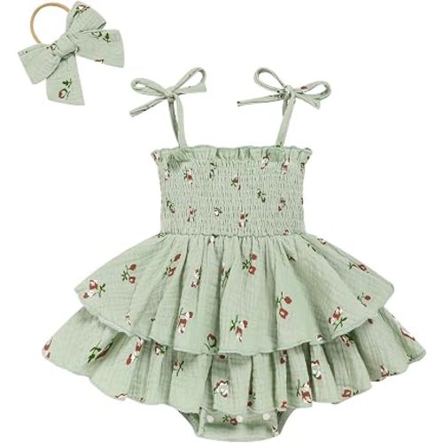 TITKKOP Baby Girl Summer Outfits Infant Double Romper - Sleeveless Bodysuit & Cake Smash Outfit