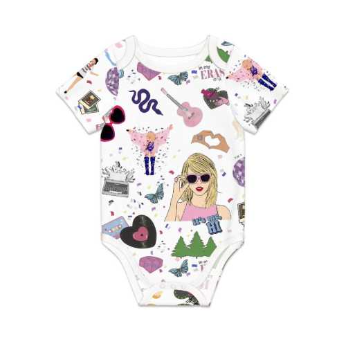New Item! Baby Infant Toddler Short Sleeve Bodysuit with Cute Trendy All Over Print