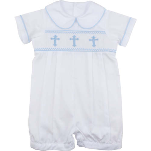 Blue Smocked Cross Short Romper