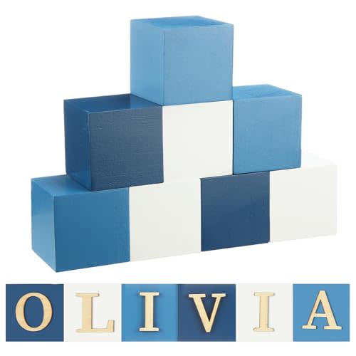 Kigley 8 Pcs Custom Wooden Name Sign 8 Letter Blocks and 78 Wooden Letter Name Wooden Cubes Wooden Blocks for Montessori Shower Name Alphabet Wood Signs