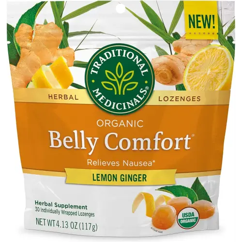 Traditional Medicinals Organic Belly Comfort Lemon Ginger Lozenges - Nausea Relief - 30 Count (Pack of 1)