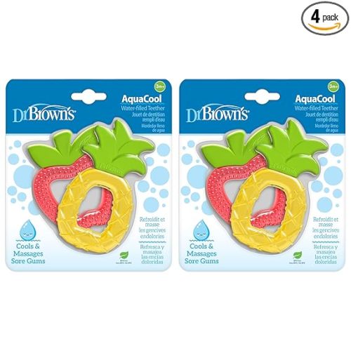 Dr. Brown's AquaCool Water-Filled Baby Teether, Cools & Massages Sore Gums, BPA Free, Pineapple and Apple, 4 Pack, 3m+