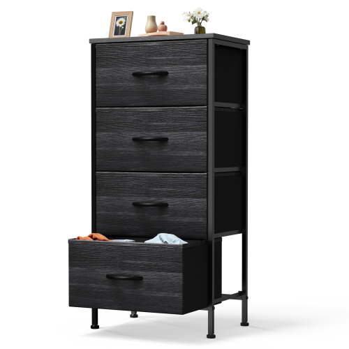edx 4 Drawers Fabric Dresser for Bedroom, Drawer Organizer Storage Cabinet for Closet, Clothes, TV Stand, Black