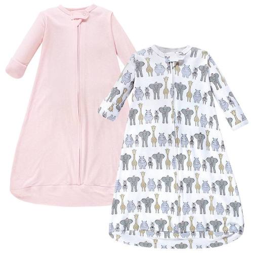 Hudson Baby Infant Girl Cotton Long-Sleeve Wearable Sleeping Bag, Sack, Blanket, Pink Safari