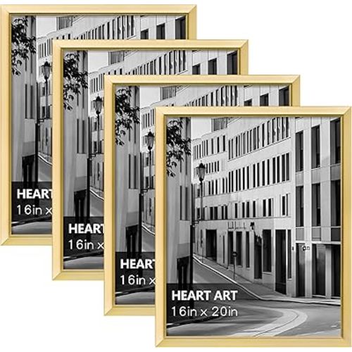 HEART ART 16x20 Frames Set of 4,Picture Frames 16x20 For Posters Without Mat,Wall Gallery Photo Frame,Gold