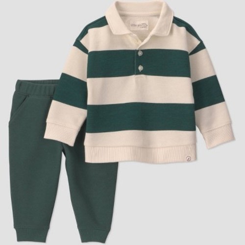 Little Planet By Carter's Baby Boys' 2pc striped polo shirt and pants Set - Green Newborn