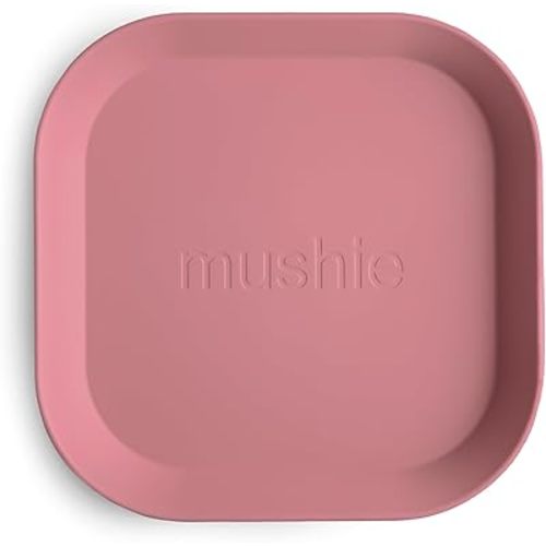 mushie Square Dinnerware Plates for Kids | Made in Denmark, Set of 2 (Dusty Rose)