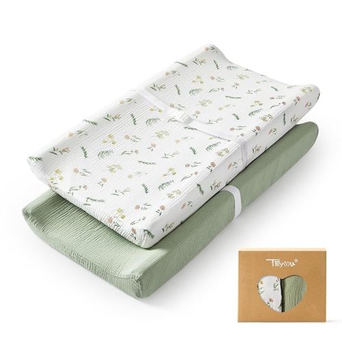 Muslin Changing Pad Cover for Baby Girls Boys, Soft and Breathable Cotton Diaper Changing Table Cover, 2 Pack(Daisy)