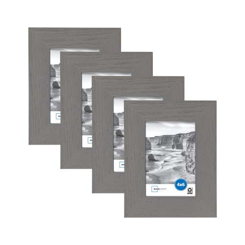 Mainstays 4x6 inch Flat Wide Grey 1.5" Gallery Wall Picture Frames - 4 Pack Set
