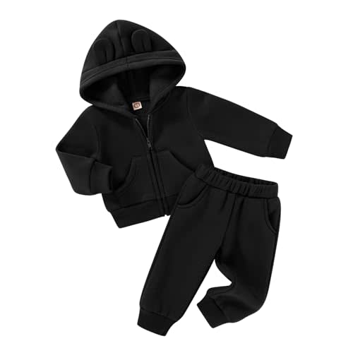 Happy Town Baby Clothes for Girls Boys Clothes Solid Color Zipper Hoodie and Pants Set Infant Fall Winter Outfits