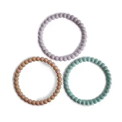 mushie Pearl Teether Bracelet | 3-Pack (Lilac/Cyan/Soft Peach)