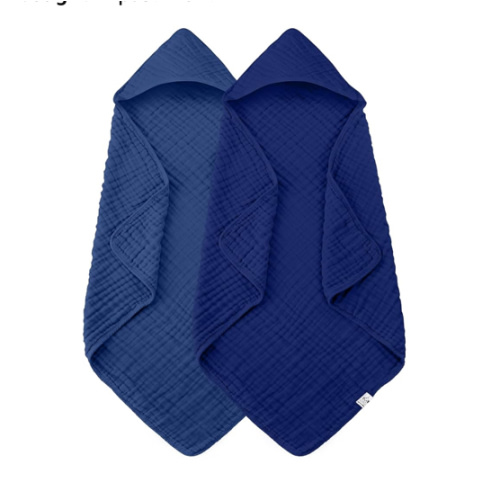 2 Pack Hooded Baby Towels - 100% Muslin Cotton for Newborns, Infants, Toddlers - Large 32x32 Inch Size - Highly Absorbent and Essential for Newborn Care, Deep Navy