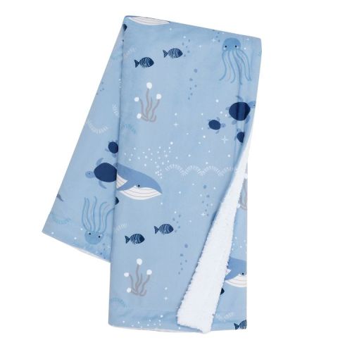Lambs & Ivy Bubbles & Squirt Blue Ocean/Aquatic Whale Soft Fleece Baby Blanket
