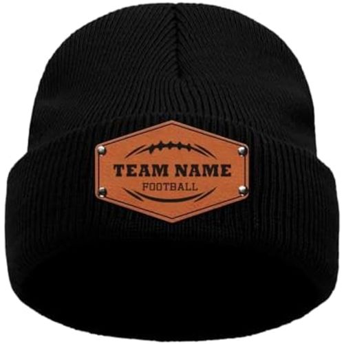 Custom Beanie Hat for Baby Boys Girls Personalized Leather Patch Toddler Beanie for Baby Adults Winter Kids Knit Hats