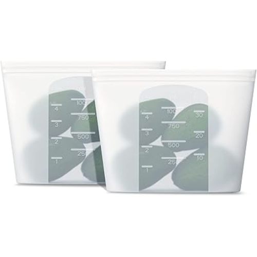 Winrock Reusable Silicone Food Storage Bag, for Microwave, Oven, Fridge, Freezer & Sous Vide Zip Sealed Containers (2 Middle size 32oz 1000ml)…