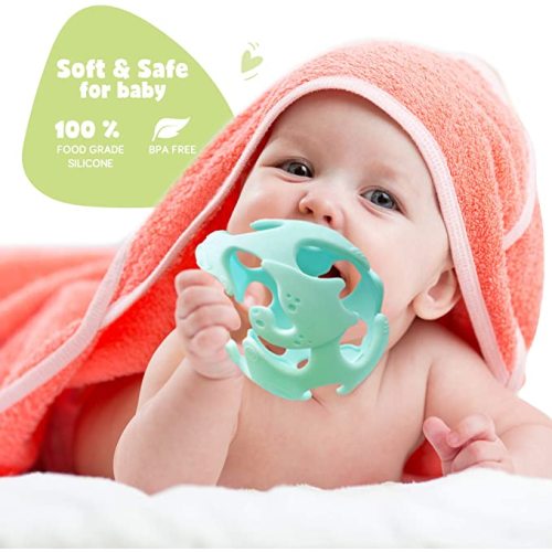 Ashtonbee Baby Teething Ball, Teething Toys for Baby, Dinosaur Teether Ball, BPA Free Baby Teething Pacifier, Lightweight Teething Sensory Balls (Green)
