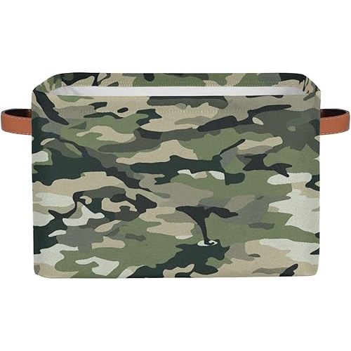Camo Camouflage Storage Boxes Theme Storage Nursery Baskets with Handle Closet Collapsible Organizer Shelf Bins for Book Cloth 15?¨¢11?¨¢9.5 IN