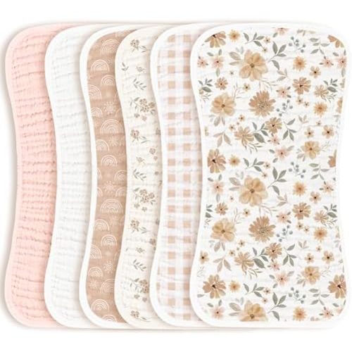 Konssy 6 Pack Large Muslin Baby Burp Cloths and Burp Rags Set for Newborn