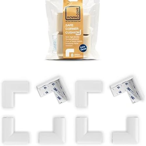 Roving Cove Slimfit Corner Protector for Baby Proofing (8 Small Corners), Soft Rubber Foam Furniture Corner Bumper Guards, 3M Adhesive Pre-Taped, Oyster White (Off White)