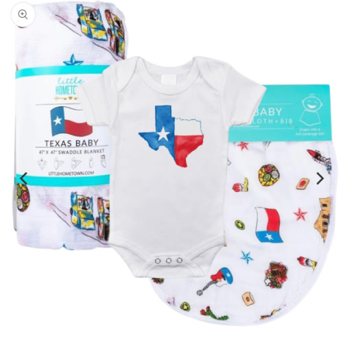 Texas Watercolor Baby Gift Bundle - Swaddle, Burp/bib, Onesie – Little Hometown