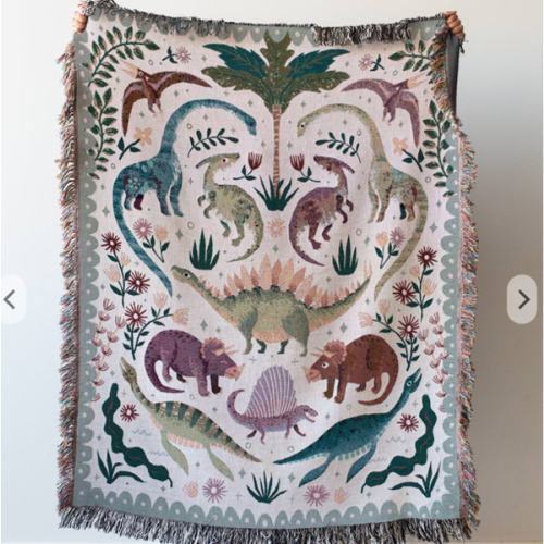 Dinosaur Throw Blanket (White) - Frankie Print Co