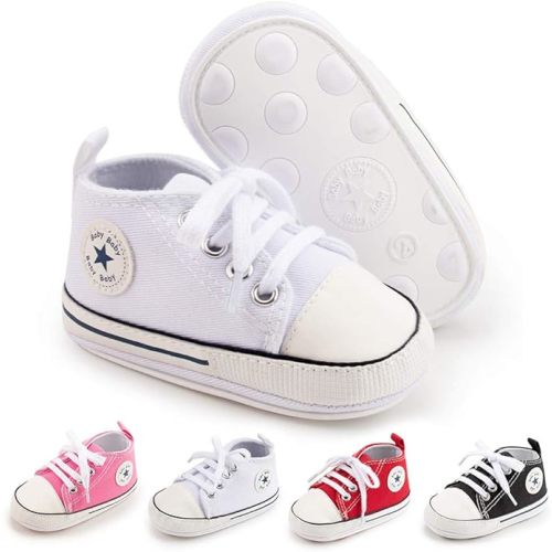 Meckior Baby Girls Boys Canvas Sneakers Soft Sole High-Top Ankle Infant First Walkers Crib Shoes