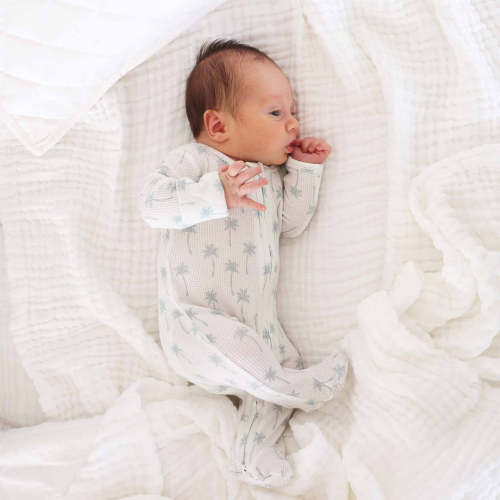 Preppy Palms Bamboo Waffle Zipper Footie