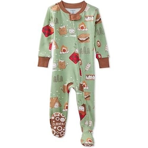 Butterblu Cruz Snug-fit Footed Pajamas 100% Organic Cotton Zip Front Sleeper PJs w/Grippers for Baby Boys & Girls