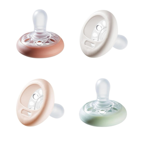 Tommee Tippee Breast-Like Pacifier, 0-6 Months, Symmetrical Design, Natural Breast-Like Baglet, BPA-Free Binkies, Rose/Green/Cream, Pack of 4
