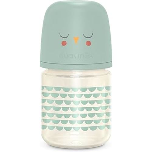 Suavinex Bonhomia Glass Baby Bottle with SX PRO Silicone Nipple, Anti Colic Baby Bottles, Baby Bottles for Breastfed Babies, Slow Flow, 0mo, 4oz, Mint
