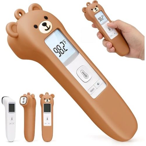 Bear Silicone Case Compatible with GoodBaby Thermometer for Adults and Kids, Cute Cartoon Thermometer Protective Case, Help Restless Baby Temperature, for Travel, Home and Outdoor (Brown)