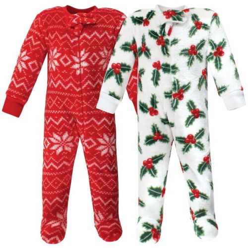 Hudson Baby Infant Girls Plush Sleep and Play, Holly, 0-3 Months