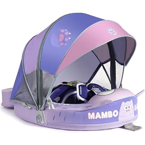 Mambobaby Float with Canopy and Tail New Upgraded Non-Inflatable Baby Pool Float Mambo Float Swim Trainer Solid Infant Swim Float Adjustable Pearl Foam Baby Swim Ring