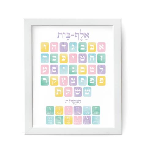 Alef Bet PRINT, Alef Beis Chart, Hebrew Letters, Jewish Nursery Decor, Baby Gift, Neutral, Watercolor