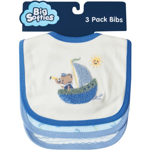 Big Softies Baby Newborn Bibs 3 Pack - Blue - Size Onesize