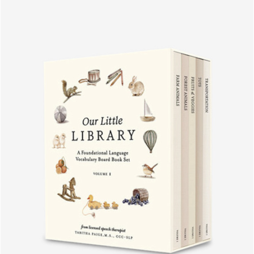 Our Little Library: A Foundational Language Vocabulary Board Book Set for Babies, Including Farm & Forest Animals, Fruits & Veggies, Toys & More (Tabitha Paige Children's Book Series)