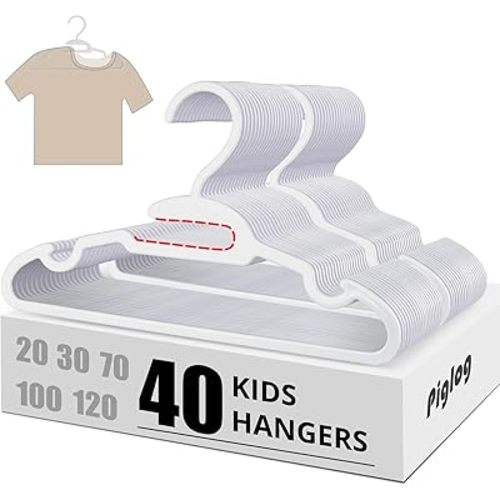 40 Pack Toddler Hangers for Baby Clothes, 11.4 inch Small Newborn Child Hangers for Closet Nursery, U-Shape White Plastic Baby Boy Hanger with Protect Collar Non-Distorting from Stretching