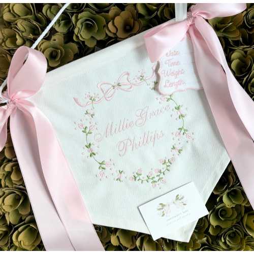 Custom Baby Banner, Welcome Banner, Hospital Door Sign, Baby Shower with Delicate Flower Florals and Stat Card or Tag